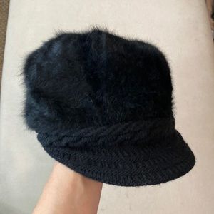Fuzzy Black Hat with Brim Detail